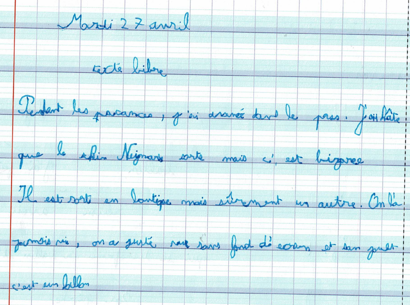 Ecriture de Lenny après 7 séances de rééducation